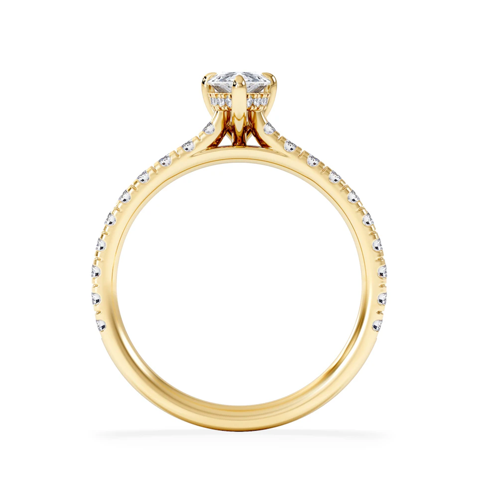 Amora Pear 0.97ct Hidden Halo Lab Diamond Engagement Ring With Side Stones Set in 18K Gold