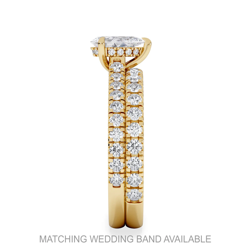 Amora Pear 0.97ct Hidden Halo Diamond Engagement Ring With Side Stones Set in 18K Gold