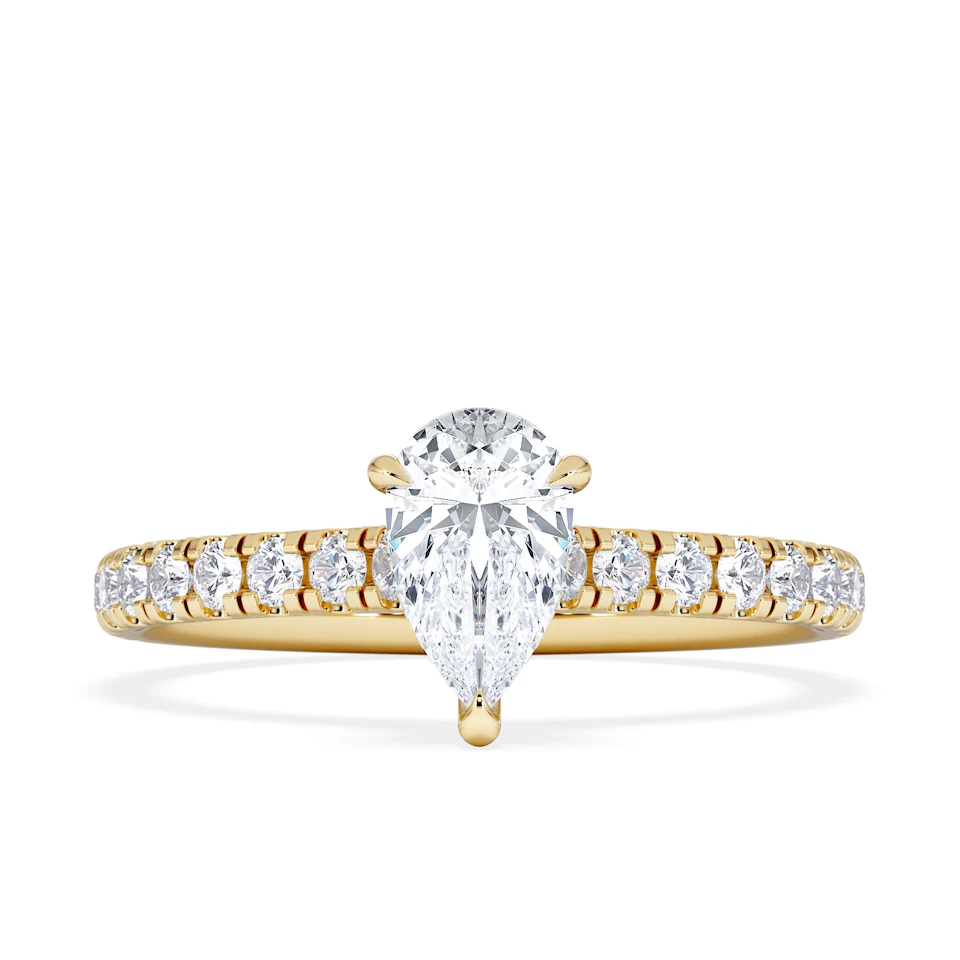 Amora Pear 0.97ct Hidden Halo Lab Diamond Engagement Ring With Side Stones Set in 18K Gold