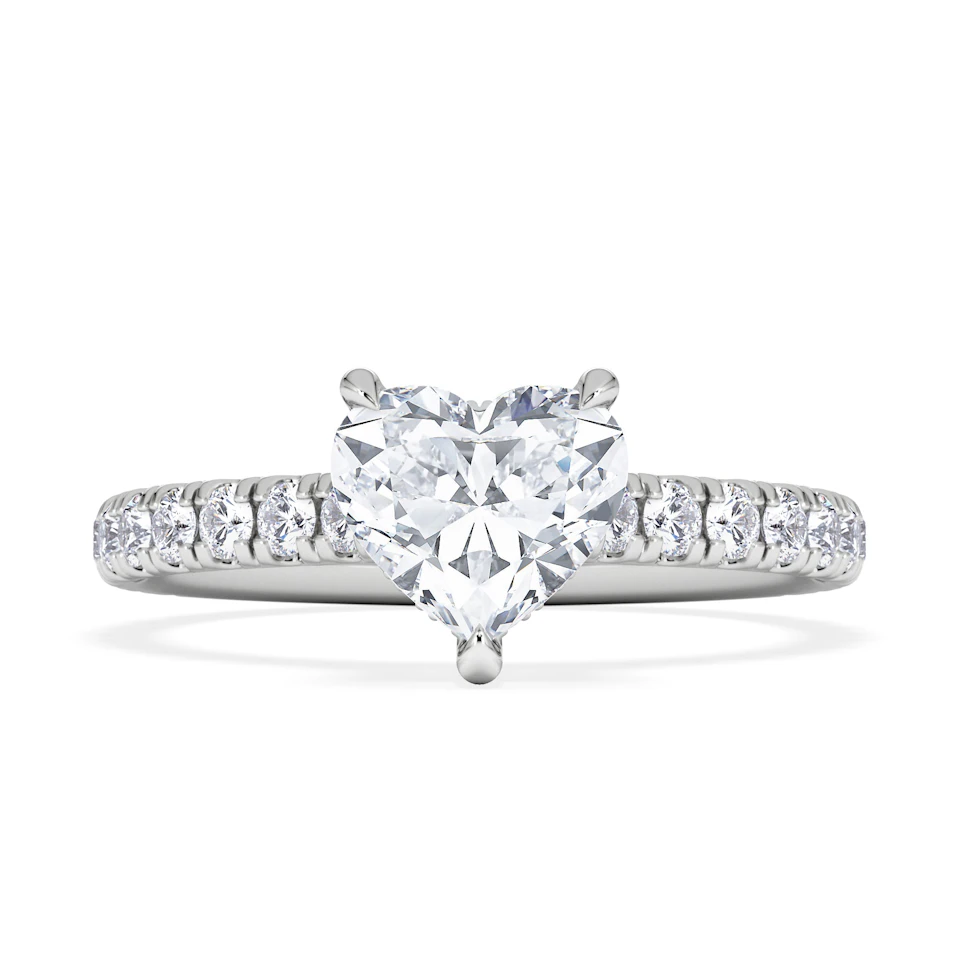 Amora Heart 1.47ct Hidden Halo Lab Diamond Engagement Ring With Side Stones Set in 18K White Gold