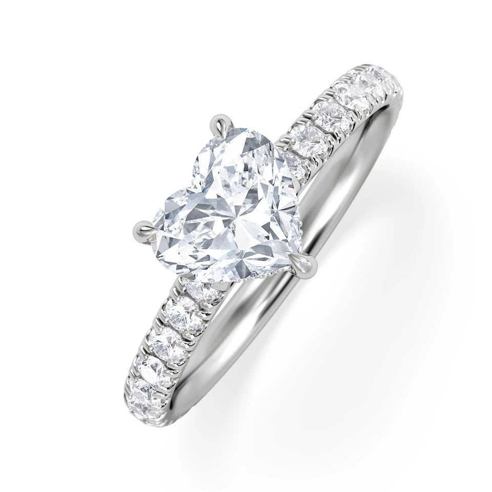 Amora Heart 1.47ct Hidden Halo Lab Diamond Engagement Ring With Side Stones Set in 18K White Gold