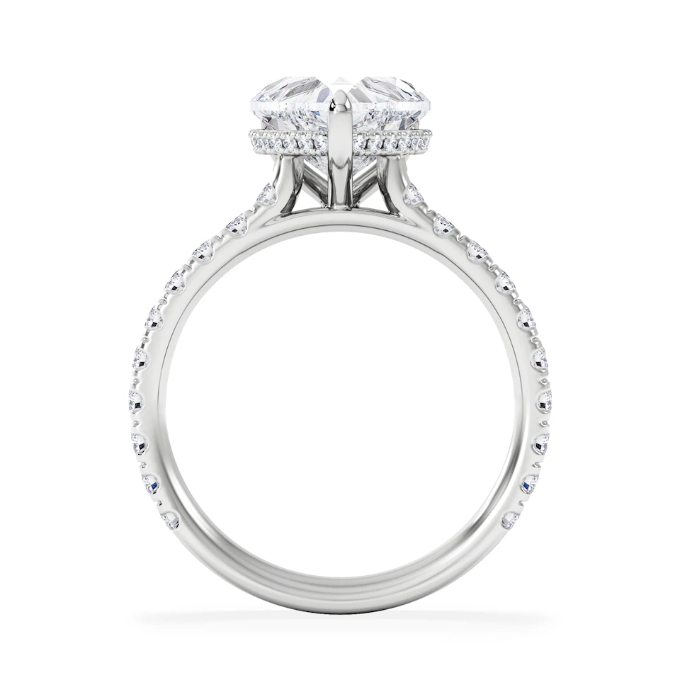 Amora Heart 2.55ct Hidden Halo Lab Diamond Engagement Ring With Side Stones Set in 18K White Gold