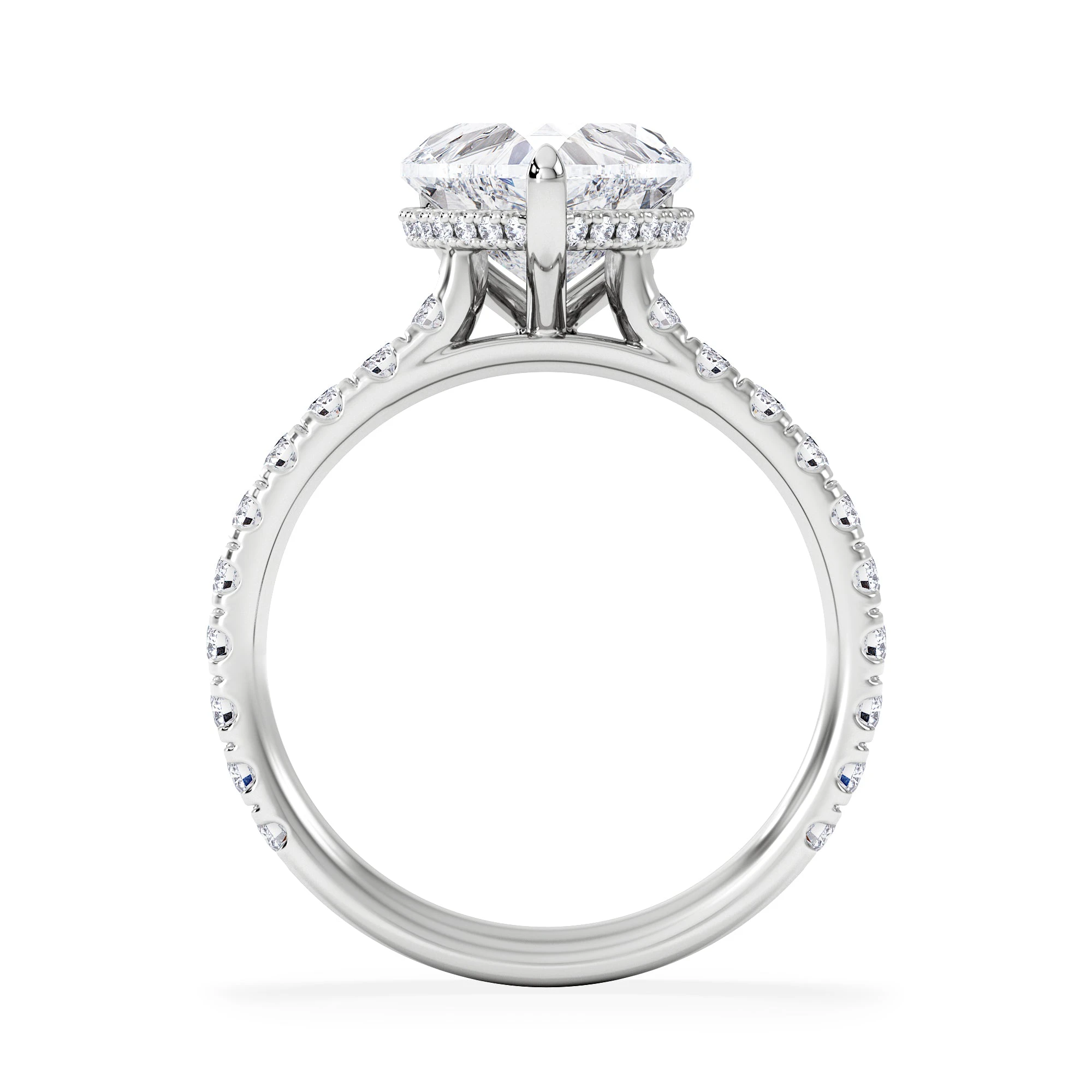 Amora Heart 2.55ct Hidden Halo Lab Diamond Engagement Ring With Side Stones Set in 18K White Gold