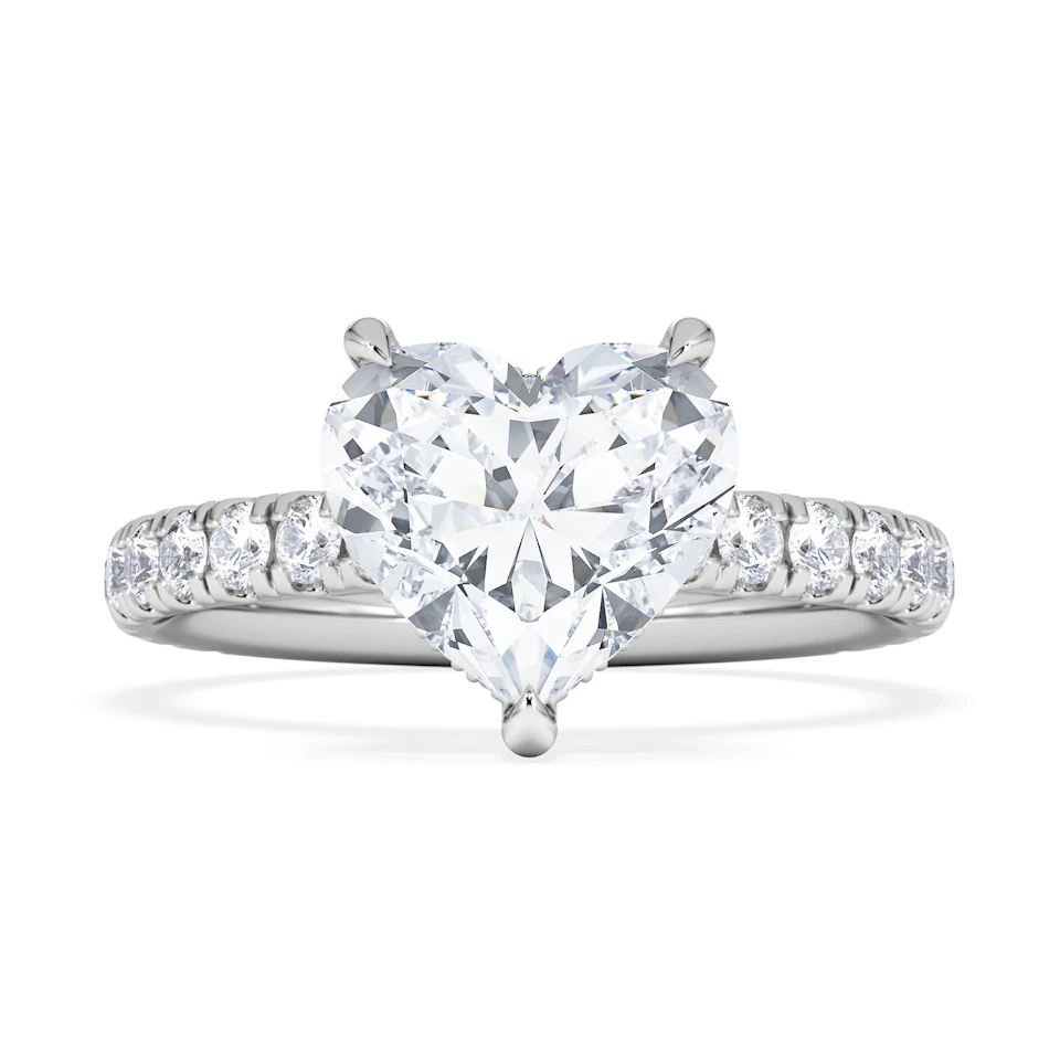Amora Heart 2.55ct Hidden Halo Lab Diamond Engagement Ring With Side Stones Set in 18K White Gold