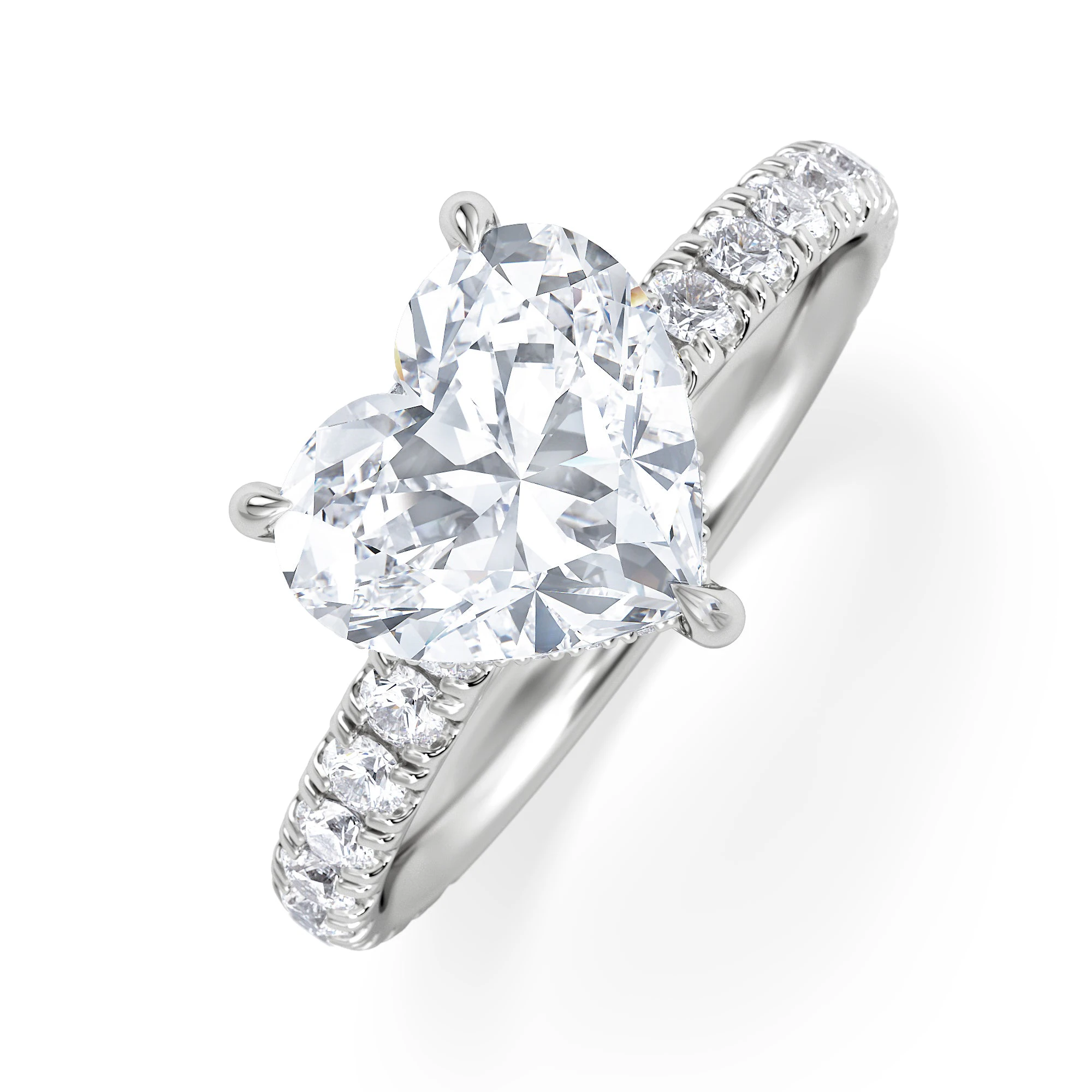 Amora Heart 2.55ct Hidden Halo Lab Diamond Engagement Ring With Side Stones Set in 18K White Gold