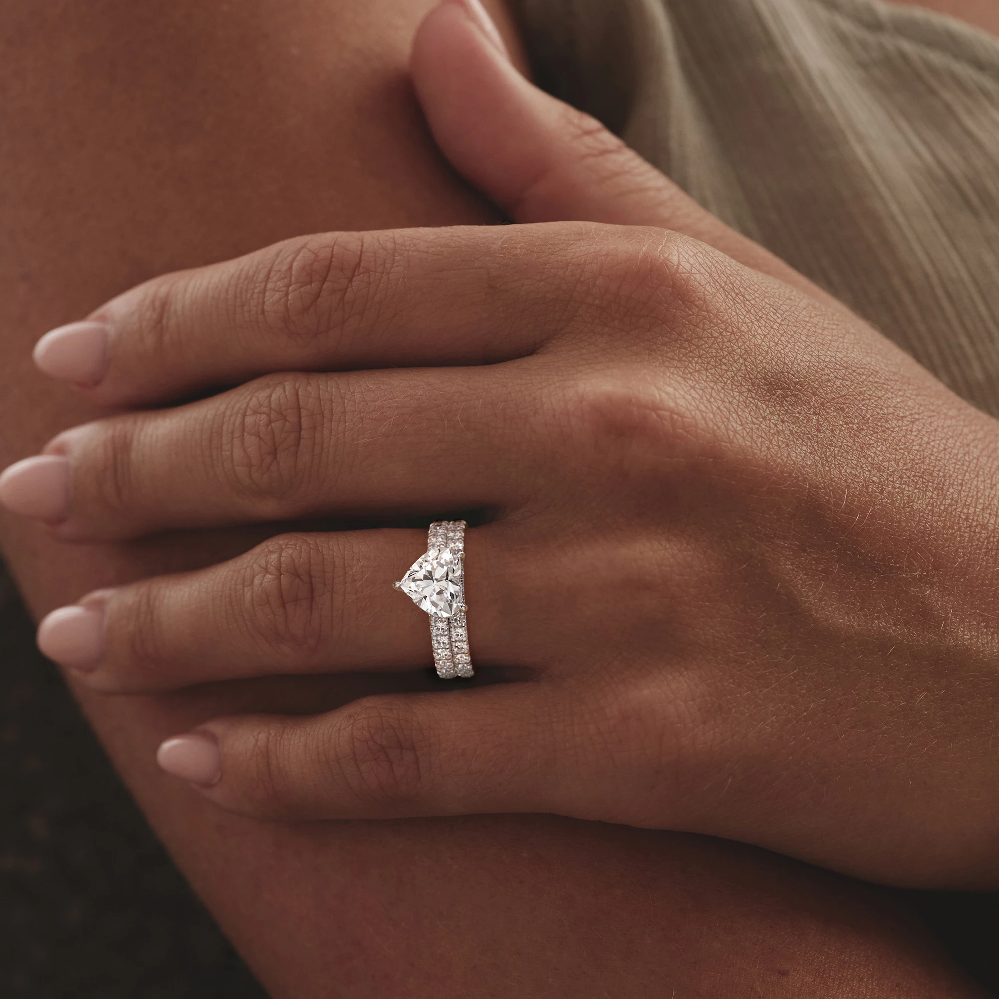 Amora Heart 2.55ct Hidden Halo Lab Diamond Engagement Ring With Side Stones Set in 18K White Gold