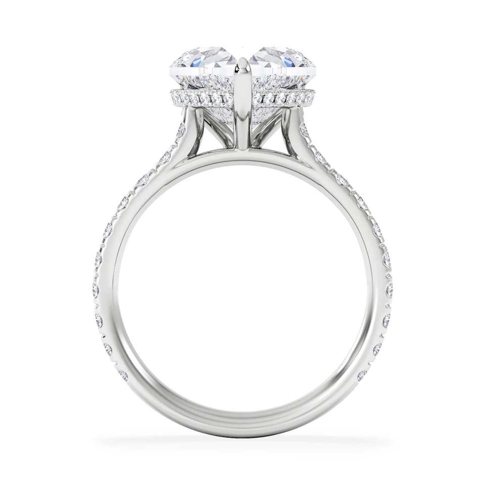 Amora Heart 3.36ct Hidden Halo Lab Diamond Engagement Ring With Side Stones Set in 18K White Gold