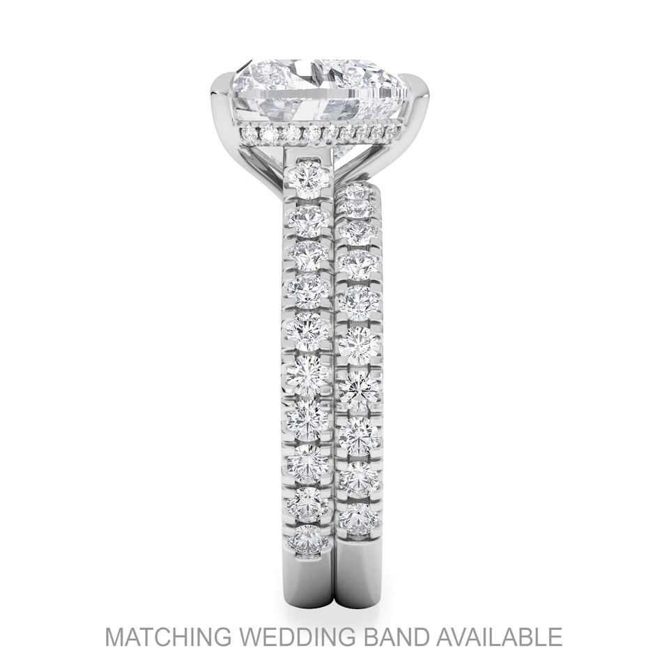 Amora Heart 3.36ct Hidden Halo Lab Diamond Engagement Ring With Side Stones Set in 18K White Gold