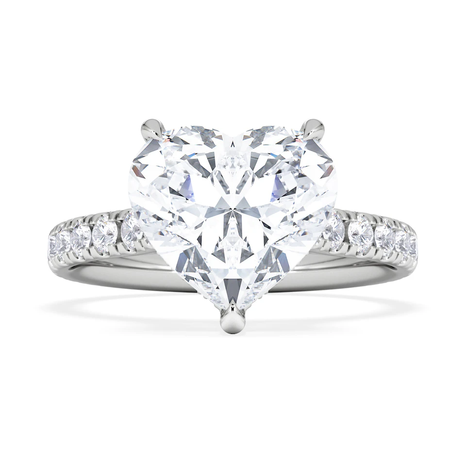 Amora Heart 3.36ct Hidden Halo Lab Diamond Engagement Ring With Side Stones Set in 18K Platinum