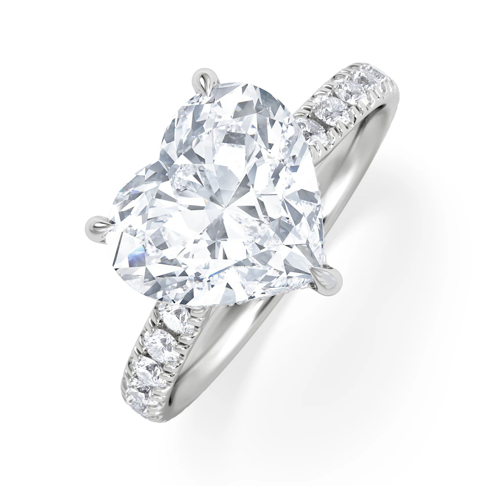 Amora Heart 3.36ct Hidden Halo Lab Diamond Engagement Ring With Side Stones Set in 18K White Gold