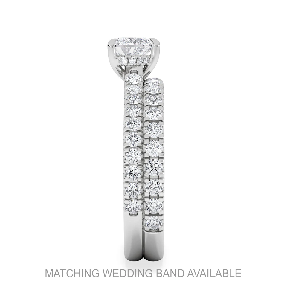 Amora Heart 0.97ct Hidden Halo Lab Diamond Engagement Ring With Side Stones Set in 18K Platinum