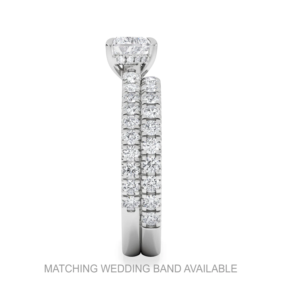 Amora Heart 0.97ct Hidden Halo Lab Diamond Engagement Ring With Side Stones Set in 18K White Gold