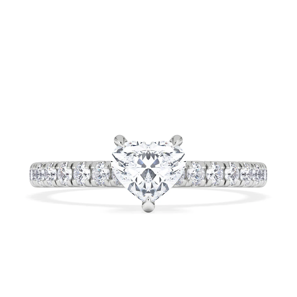 Amora Heart 0.97ct Hidden Halo Lab Diamond Engagement Ring With Side Stones Set in 18K White Gold