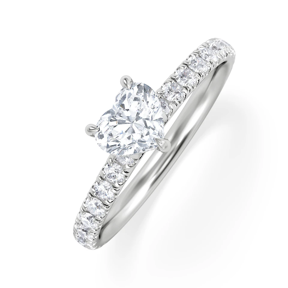 Amora Heart 0.97ct Hidden Halo Lab Diamond Engagement Ring With Side Stones Set in 18K White Gold