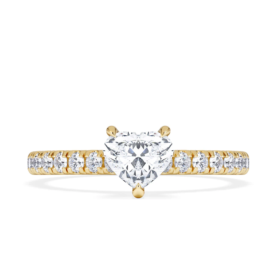 Amora Heart 0.97ct Hidden Halo Diamond Engagement Ring With Side Stones Set in 18K Gold