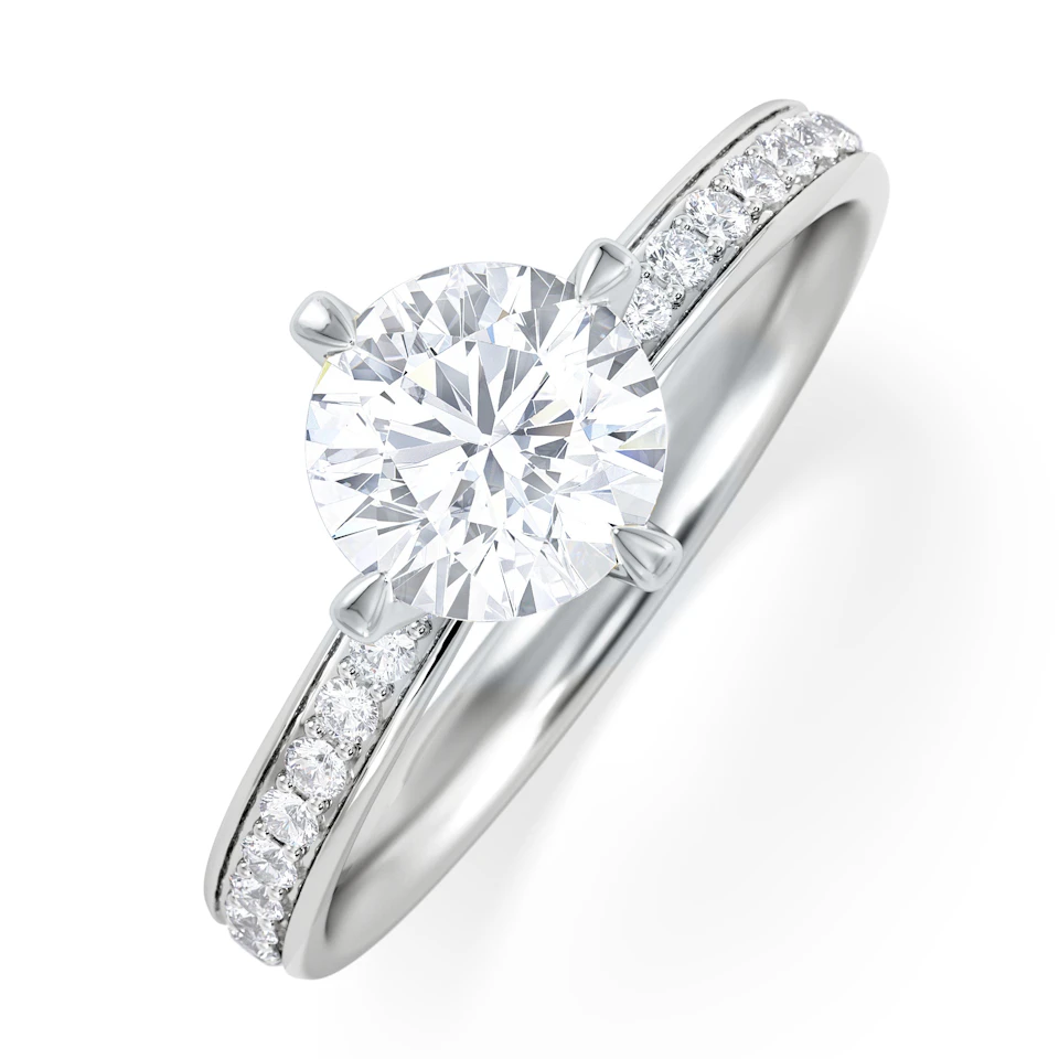 Origin Twist 1.00ct Round Cut Lab Diamond Solitaire Engagement Ring with Side Stones in 18K White Gold