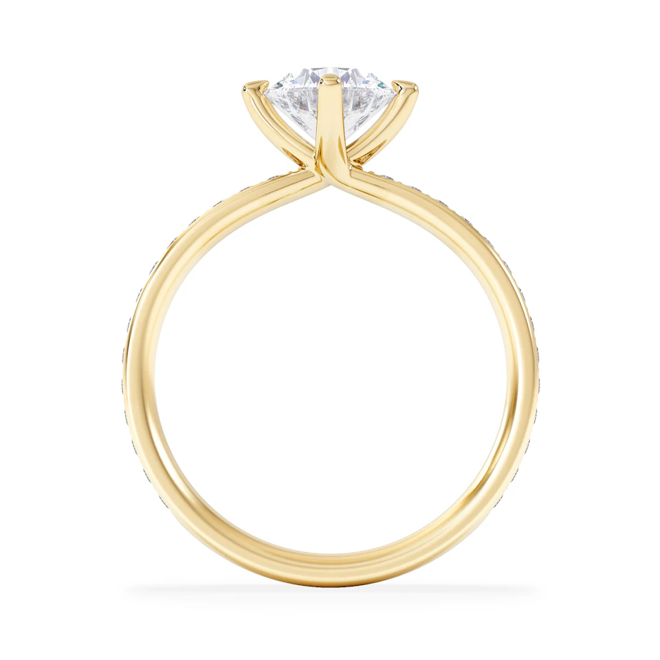 Origin Twist 1.00ct Round Cut Lab Diamond Solitaire Engagement Ring with Side Stones in 18K Yellow Gold