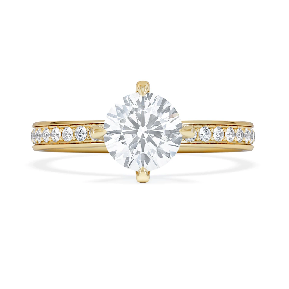 Origin Twist 1.00ct Round Cut Lab Diamond Solitaire Engagement Ring with Side Stones in 18K Yellow Gold