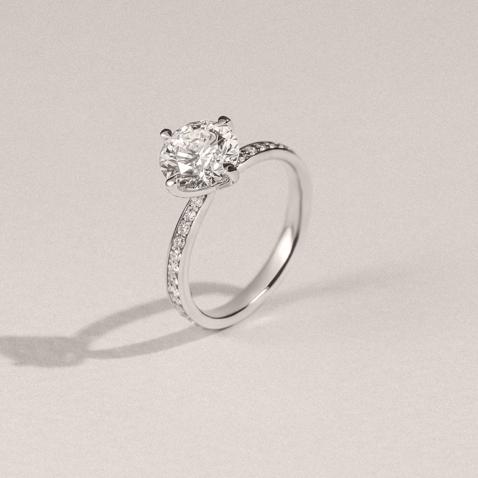 Origin Twist 2.00ct Round Cut Lab Diamond Solitaire Engagement Ring with Side Stones in 18K White Gold