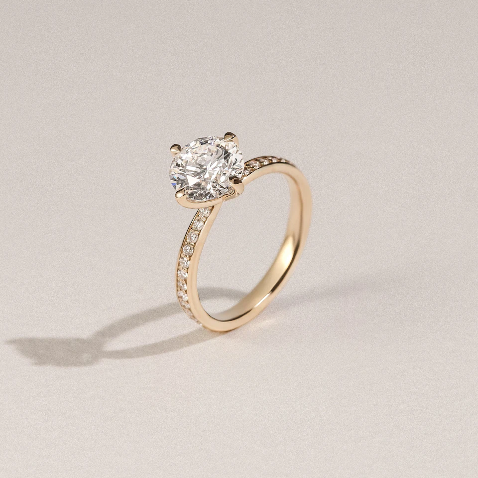 Origin Twist 2.00ct Round Cut Lab Diamond Solitaire Engagement Ring with Side Stones in 18K Yellow Gold