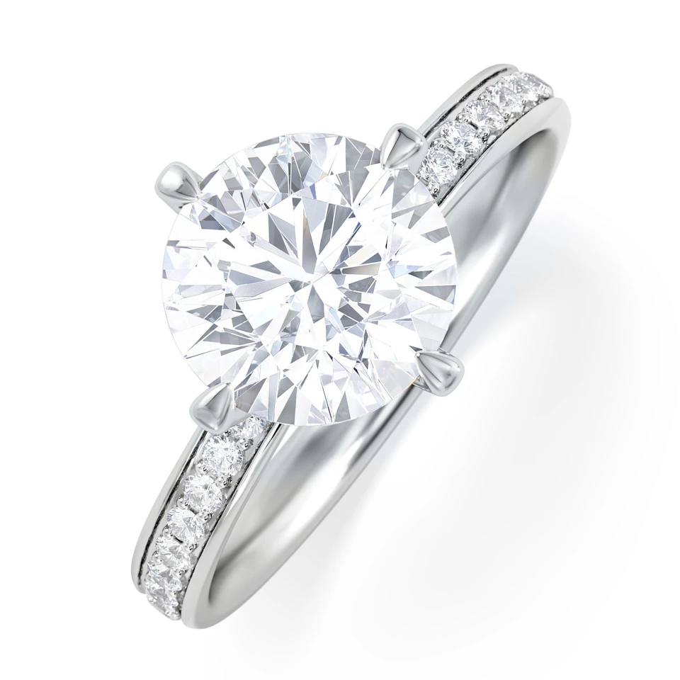 Origin Twist 2.00ct Round Cut Lab Diamond Solitaire Engagement Ring with Side Stones in 18K White Gold