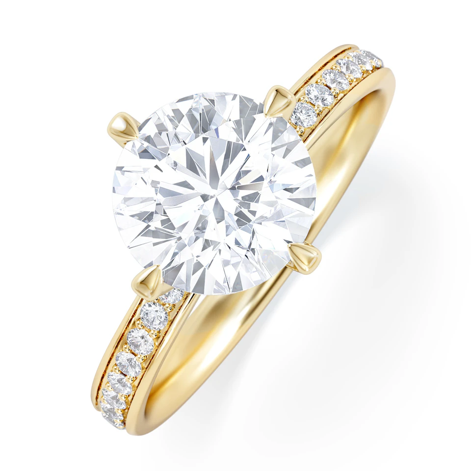 Origin Twist 2.00ct Round Cut Lab Diamond Solitaire Engagement Ring with Side Stones in 18K Yellow Gold