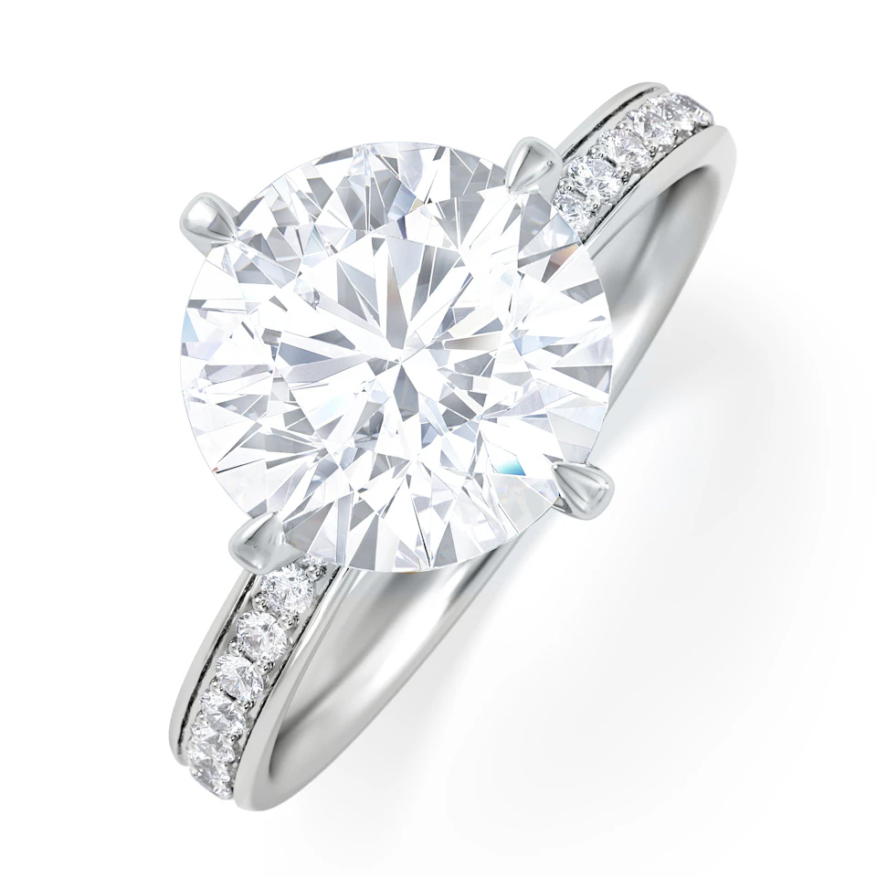 Origin Twist 3.00ct Round Cut Lab Diamond Solitaire Engagement Ring with Side Stones in 18K White Gold