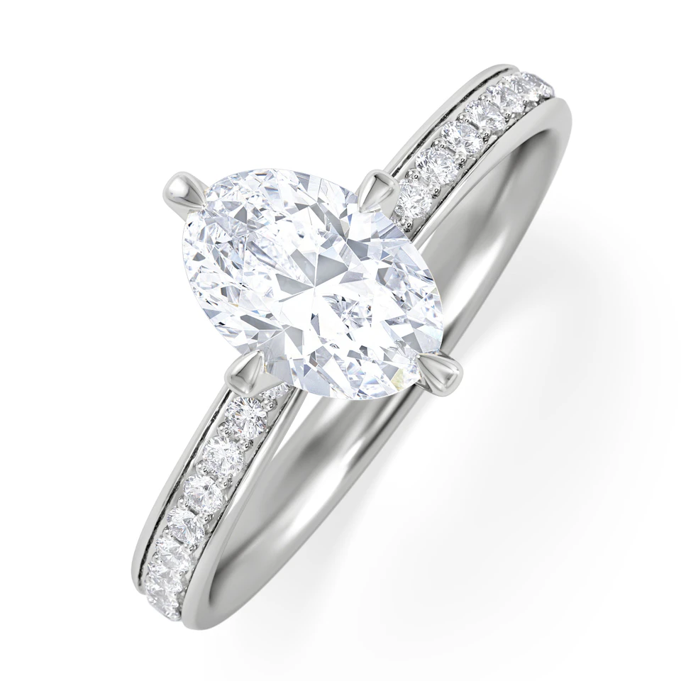 Origin Twist 1.00ct Oval Cut Lab Diamond Solitaire Engagement Ring with Side Stones in 18K White Gold