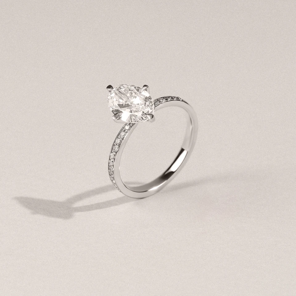 Origin Twist 2.00ct Oval Cut Lab Diamond Solitaire Engagement Ring with Side Stones in 18K White Gold