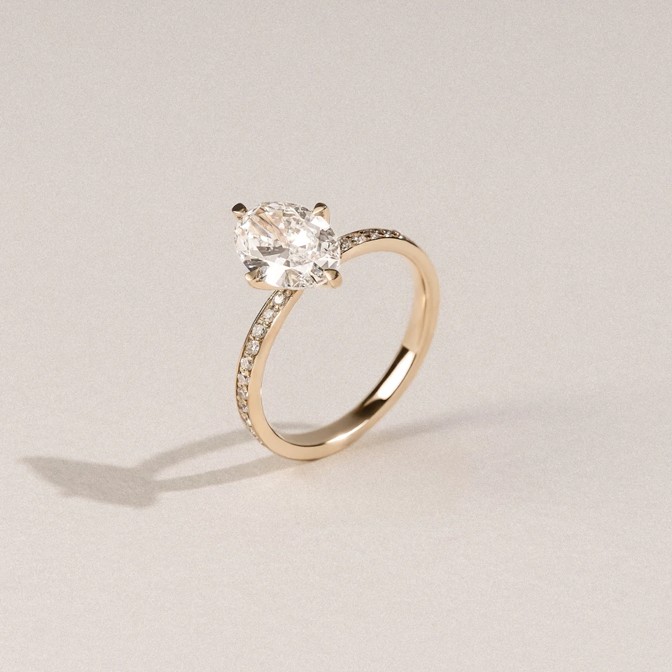 Origin Twist 2.00ct Oval Cut Lab Diamond Solitaire Engagement Ring with Side Stones in 18K Yellow Gold