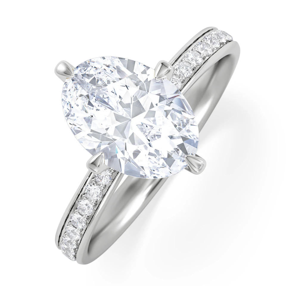 Origin Twist 2.00ct Oval Cut Lab Diamond Solitaire Engagement Ring with Side Stones in Platinum