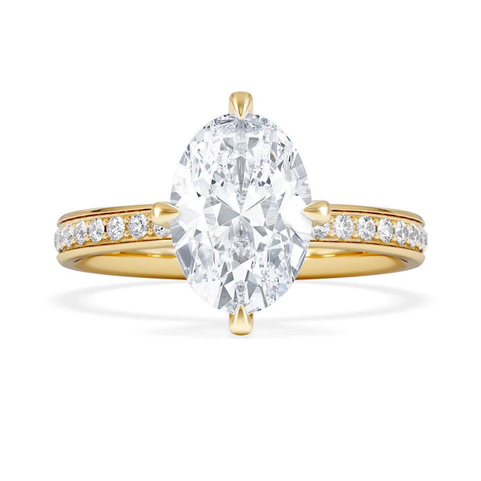 Origin Twist 2.00ct Oval Cut Lab Diamond Solitaire Engagement Ring with Side Stones in 18K Yellow Gold
