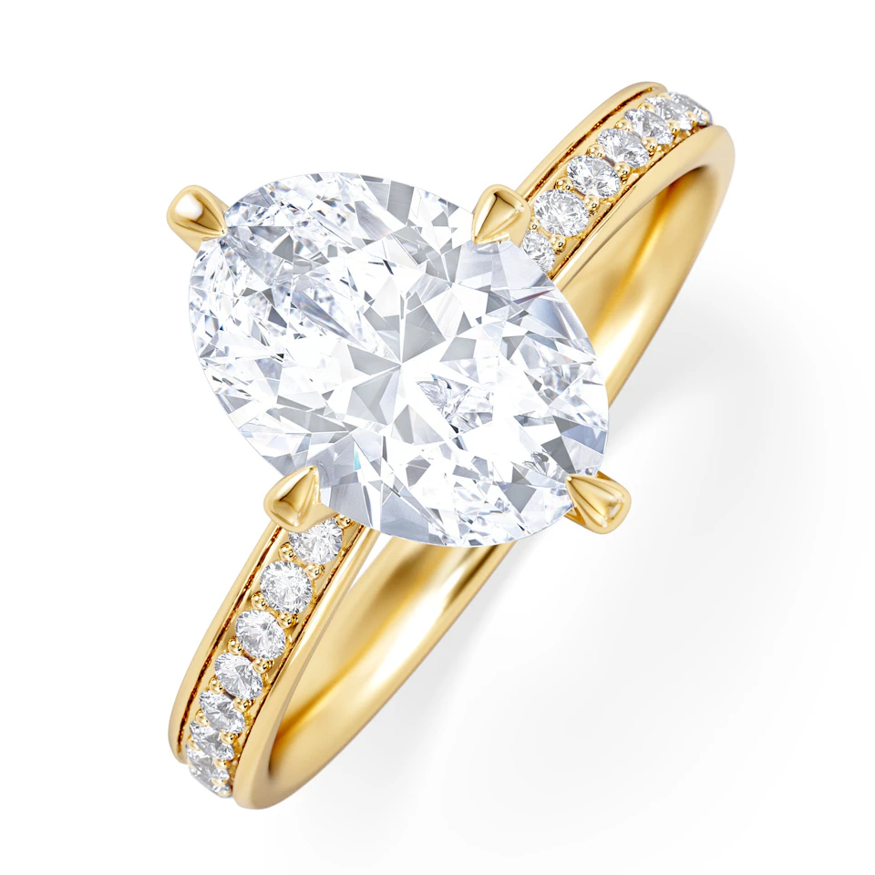 Origin Twist 2.00ct Oval Cut Lab Diamond Solitaire Engagement Ring with Side Stones in 18K Yellow Gold