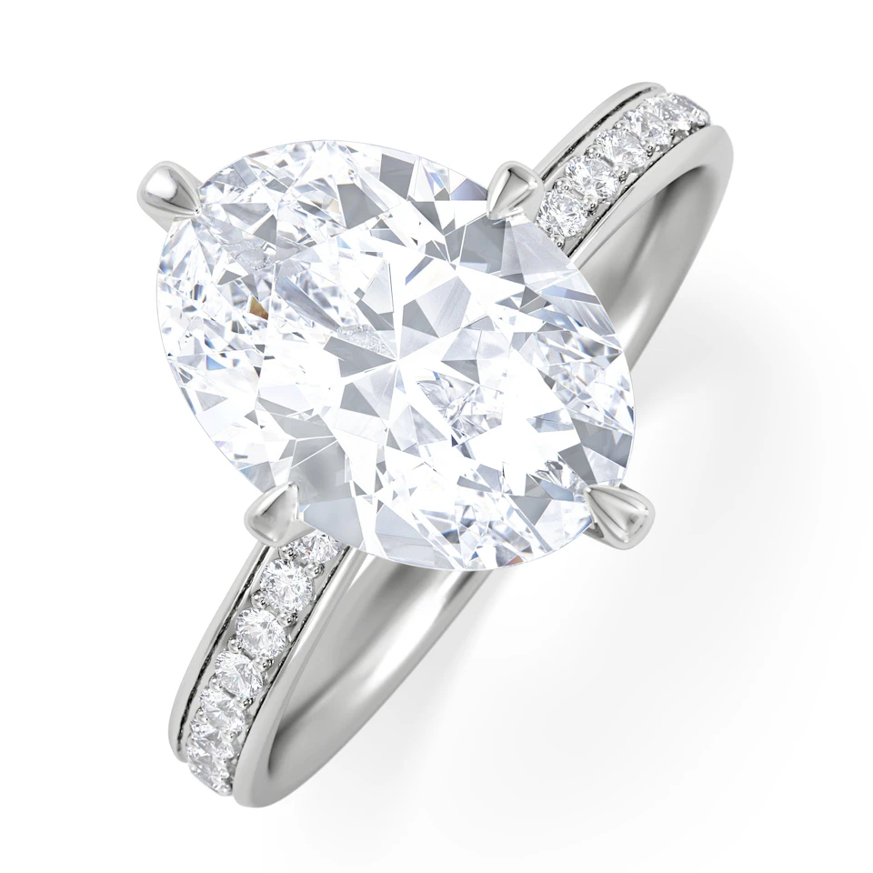 Origin Twist 3.00ct Oval Cut Lab Diamond Solitaire Engagement Ring with Side Stones in 18K White Gold