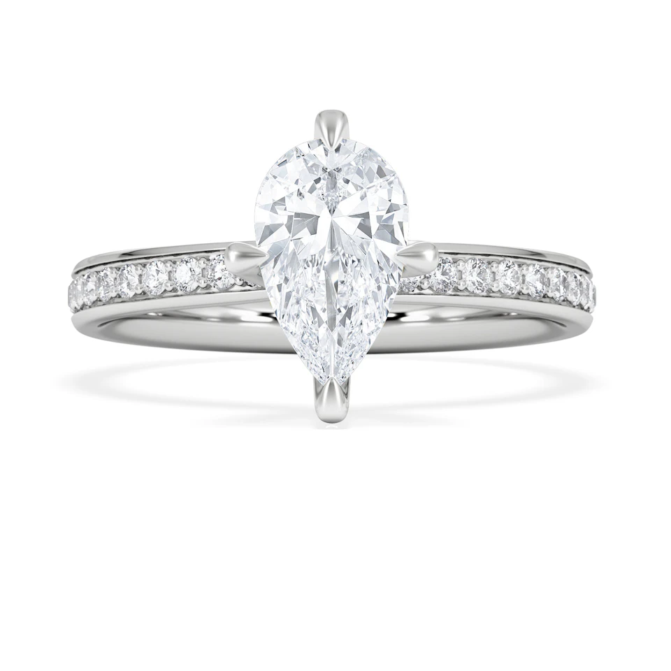 Origin Twist 1.00ct Pear Cut Lab Diamond Solitaire Engagement Ring with Side Stones in Platinum