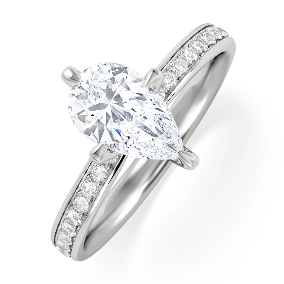 Origin Twist 1.00ct Pear Cut Lab Diamond Solitaire Engagement Ring with Side Stones in 18K White Gold