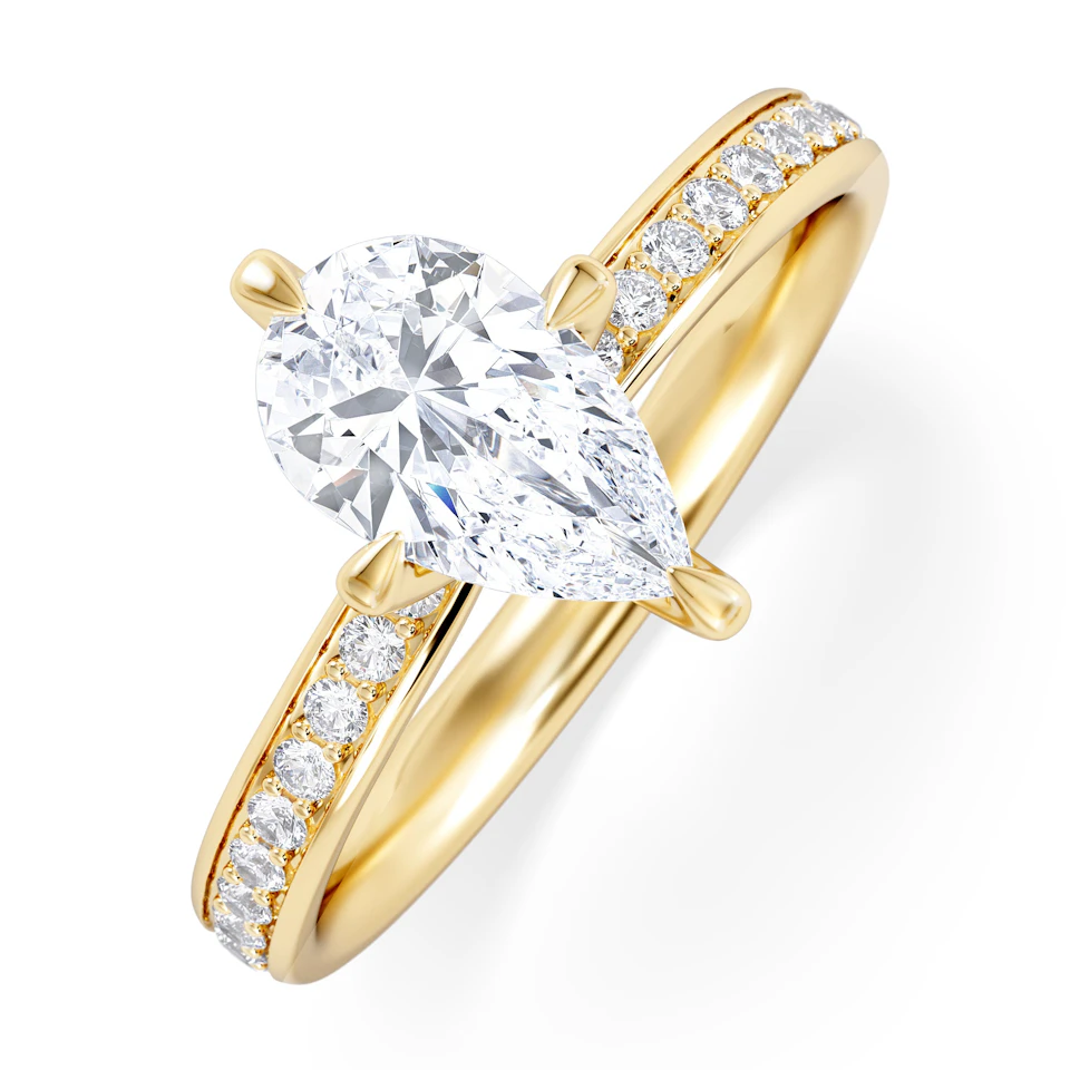 Origin Twist 1.00ct Pear Cut Lab Diamond Solitaire Engagement Ring with Side Stones in 18K Yellow Gold
