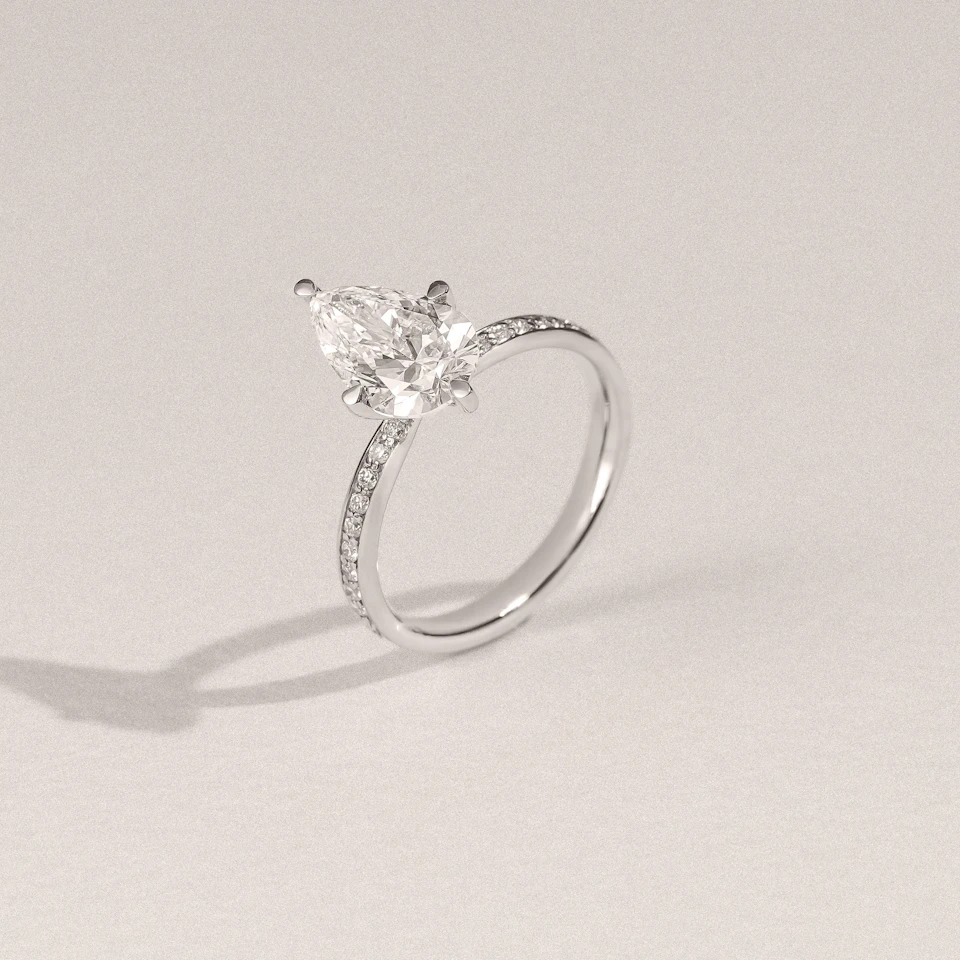Origin Twist 2.00ct Pear Cut Lab Diamond Solitaire Engagement Ring with Side Stones in Platinum