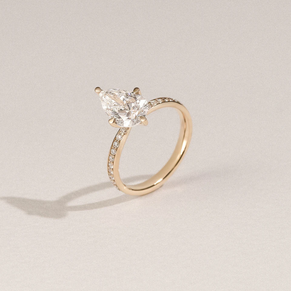 Origin Twist 2.00ct Pear Cut Lab Diamond Solitaire Engagement Ring with Side Stones in 18K Yellow Gold