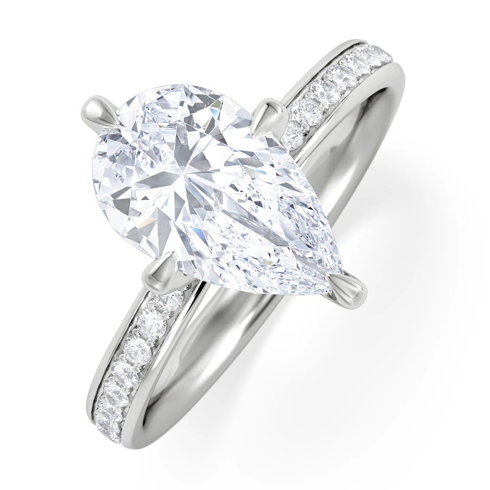 Origin Twist 2.00ct Pear Cut Lab Diamond Solitaire Engagement Ring with Side Stones in Platinum