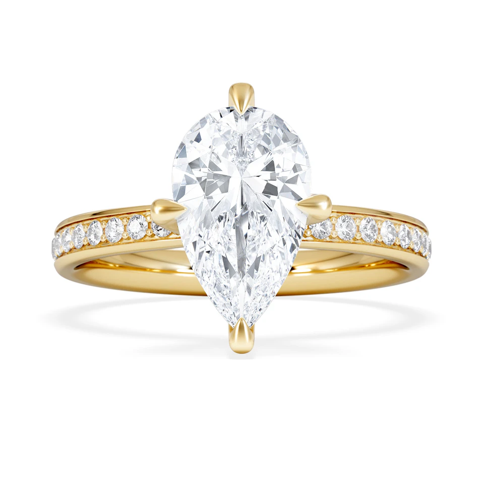 Origin Twist 2.00ct Pear Cut Lab Diamond Solitaire Engagement Ring with Side Stones in 18K Yellow Gold