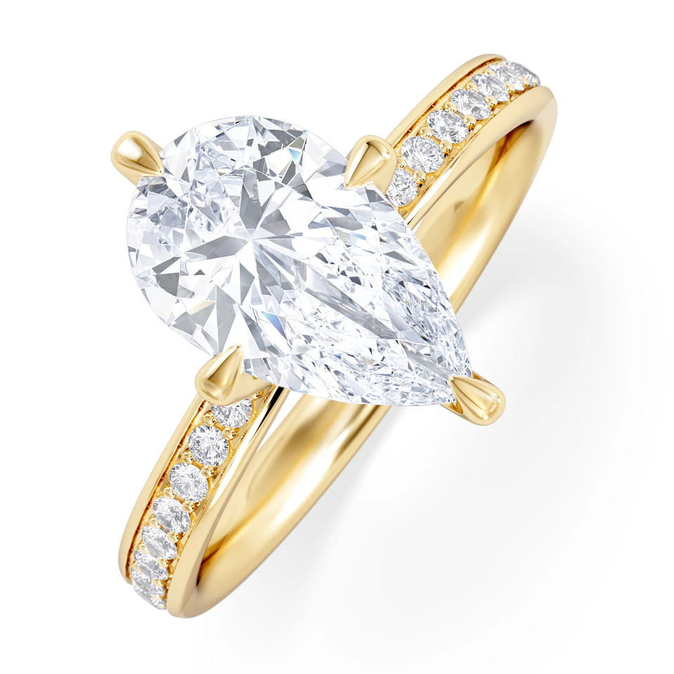 Origin Twist 2.00ct Pear Cut Lab Diamond Solitaire Engagement Ring with Side Stones in 18K Yellow Gold
