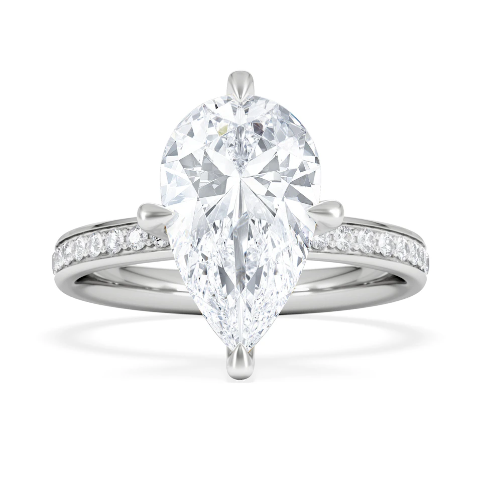 Origin Twist 3.00ct Pear Cut Lab Diamond Solitaire Engagement Ring with Side Stones in 18K White Gold