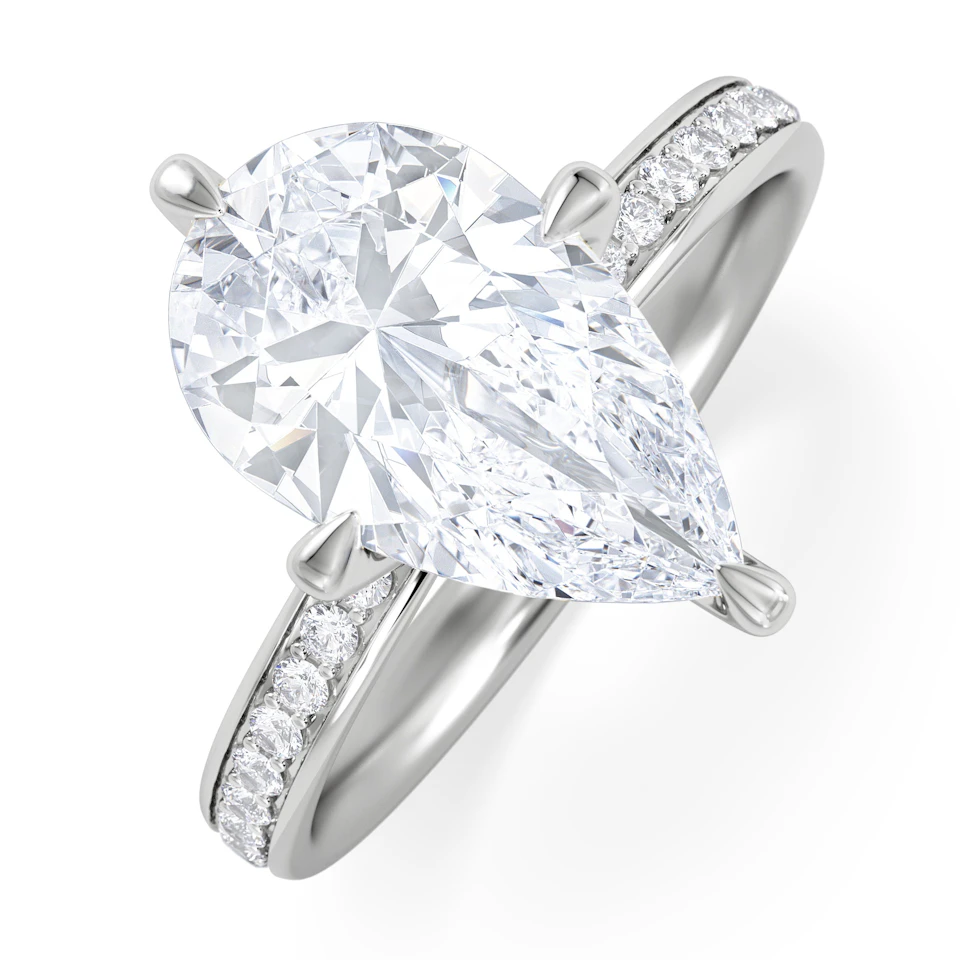 Origin Twist 3.00ct Pear Cut Lab Diamond Solitaire Engagement Ring with Side Stones in 18K White Gold