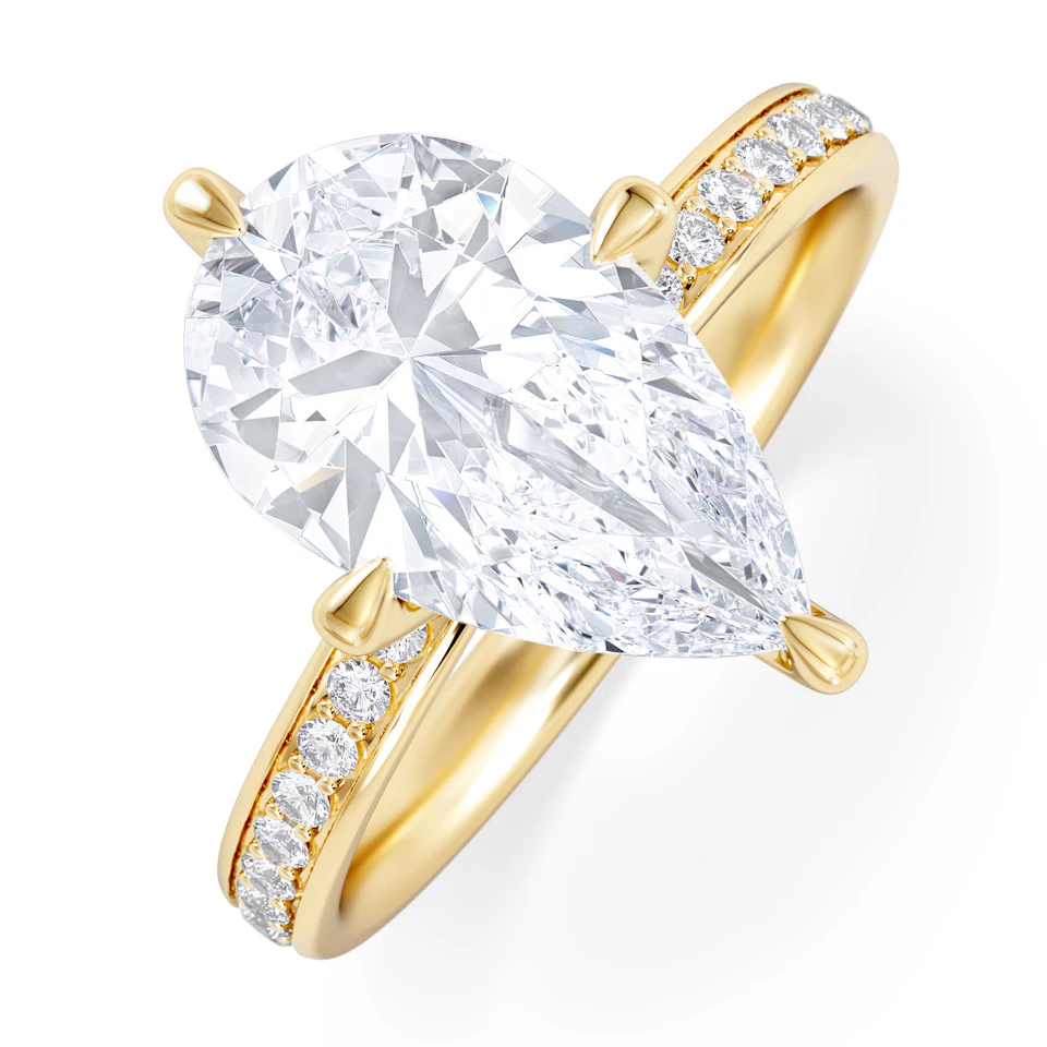 Origin Twist 3.00ct Pear Cut Lab Diamond Solitaire Engagement Ring with Side Stones in 18K Yellow Gold