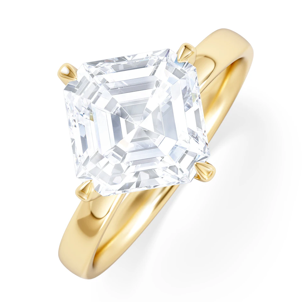 Origin Twist 3.00ct Asscher Cut Lab Diamond Solitaire Engagement Ring in 18K Yellow Gold