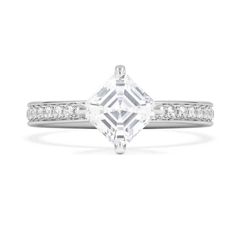 Origin Twist 1.00ct Asscher Cut Lab Diamond Solitaire Engagement Ring with Side Stones in Platinum