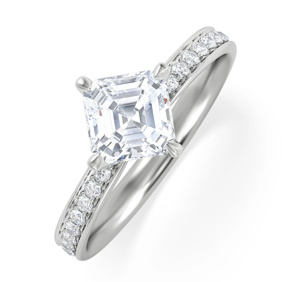 Origin Twist 1.00ct Asscher Cut Lab Diamond Solitaire Engagement Ring with Side Stones in Platinum