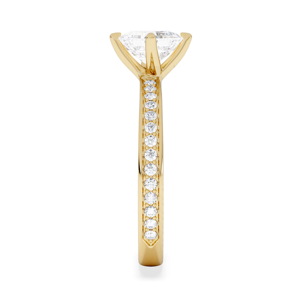 Origin Twist 1.00ct Asscher Cut Lab Diamond Solitaire Engagement Ring with Side Stones in 18K Yellow Gold