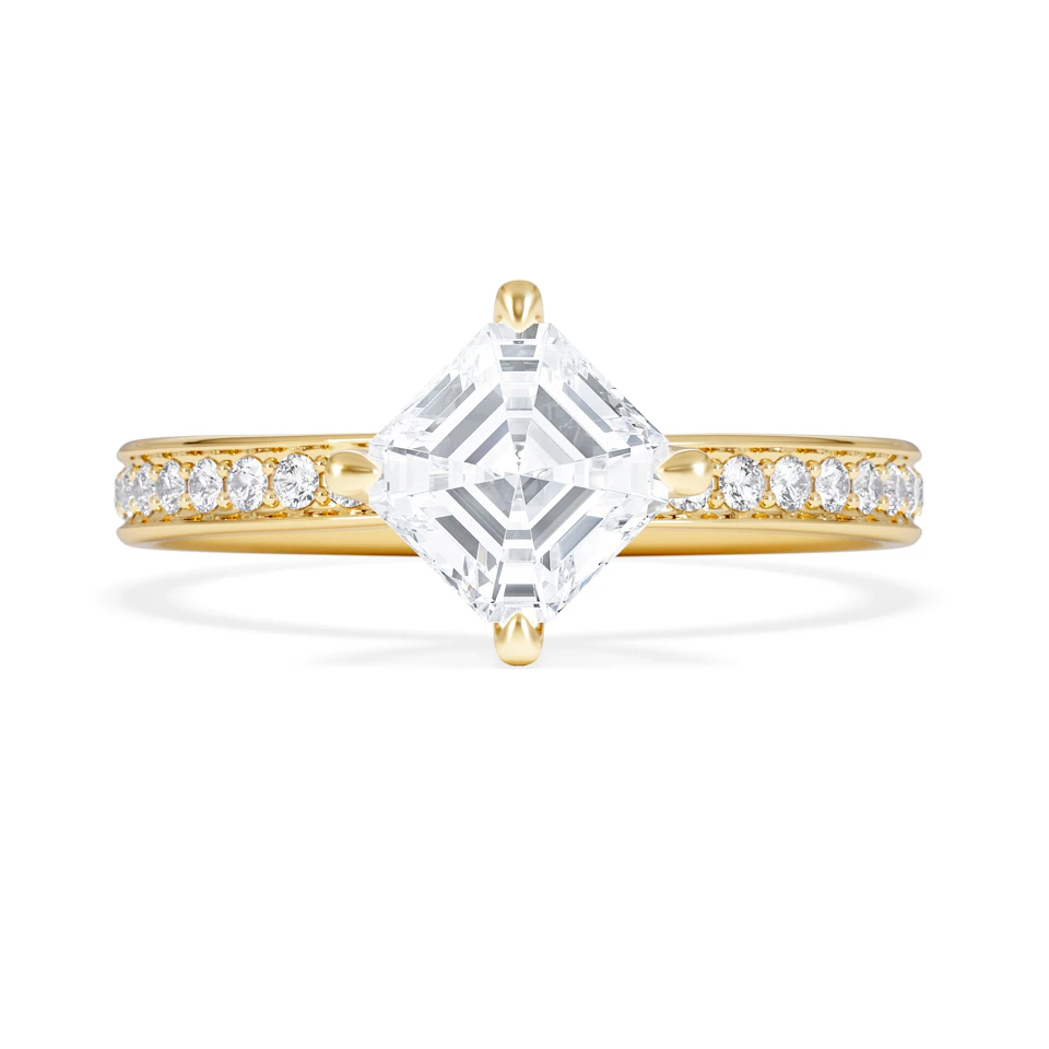 Origin Twist 1.00ct Asscher Cut Lab Diamond Solitaire Engagement Ring with Side Stones in 18K Yellow Gold